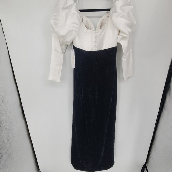 Ronny Kobo Amanda Off-Shoulder Puff-Sleeve Front-Slit Slim Midi Dress large - Picture 4 of 11